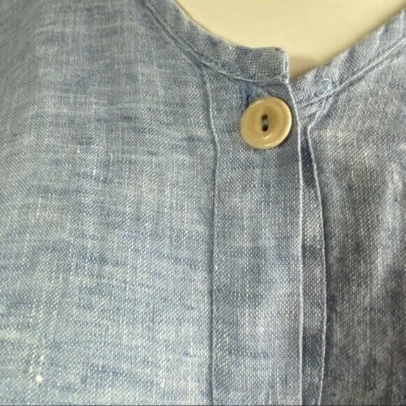 FLAX 100% Linen Laghenlook Blue Chambray Buttondown Shirt L - Picture 4 of 6
